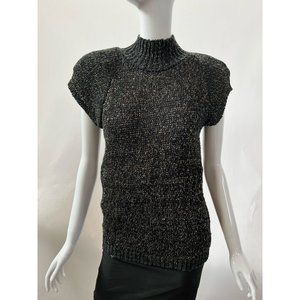 Zonda Nellis Womens Pullover Sweater Black Short Sleeve Mock Neck Tight Knit S